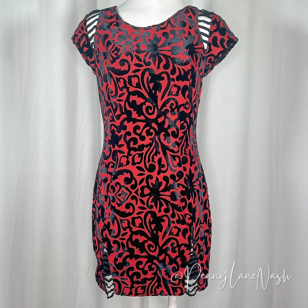 Shakuhachi Red Burnout Velvet Mini Bodycon Dress - Picture 2 of 10